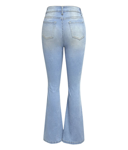 TAMBREET Blue Jeans for Women Pants Jeans Casual Long Flare Pants Slim High Waist Hole Denim Trousers Button Capris Y2k Spring 2024