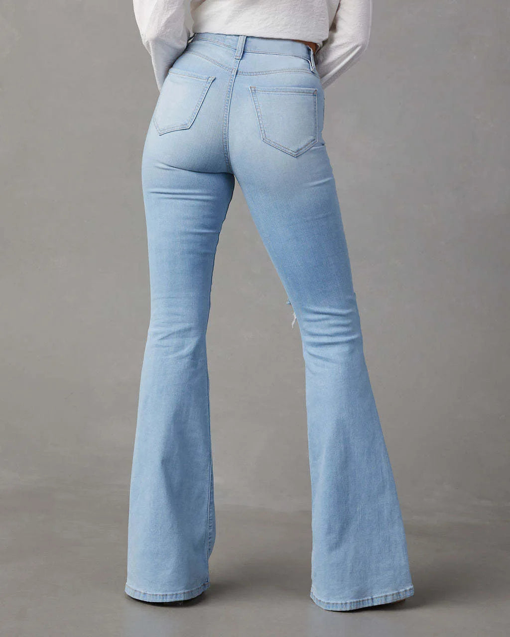 TAMBREET Blue Jeans for Women Pants Jeans Casual Long Flare Pants Slim High Waist Hole Denim Trousers Button Capris Y2k Spring 2024