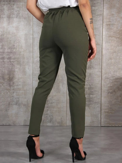 TAMBREET BornToGirl 2024 Spring Summer Autumn Casual Slim Chiffon Thin Pants For Women High Waist Black Khaki Green Pants Woman Trousers