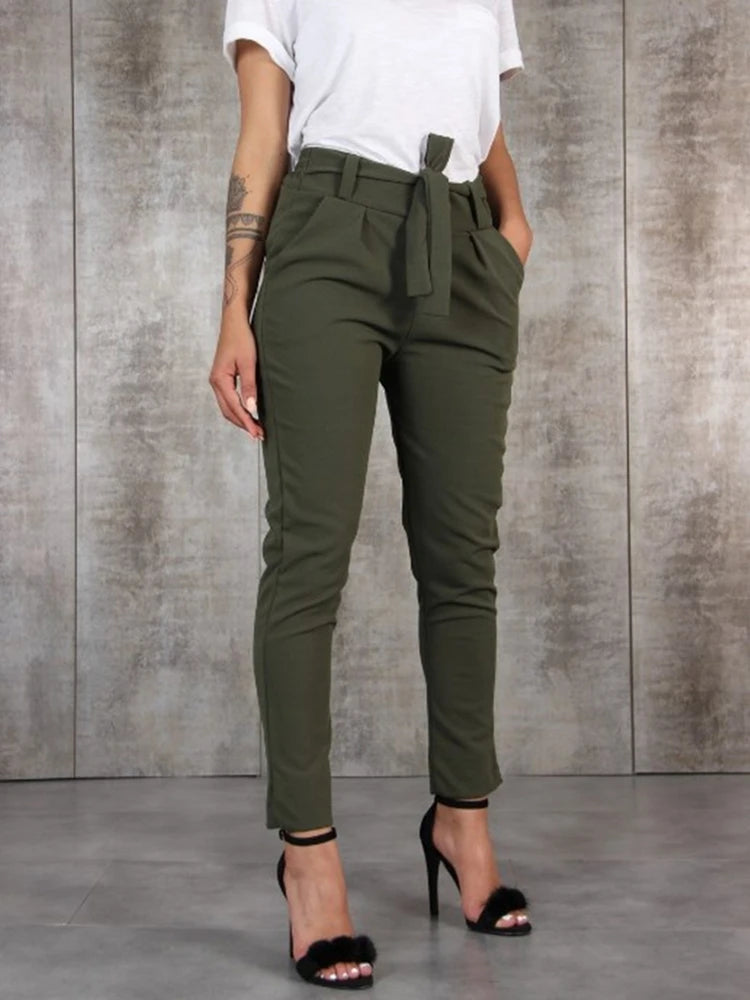 TAMBREET BornToGirl 2024 Spring Summer Autumn Casual Slim Chiffon Thin Pants For Women High Waist Black Khaki Green Pants Woman Trousers