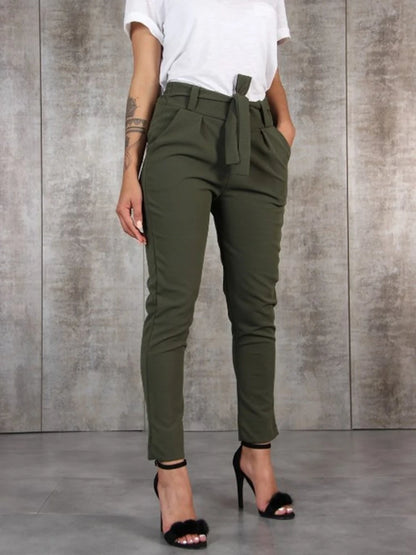 TAMBREET BornToGirl 2024 Spring Summer Autumn Casual Slim Chiffon Thin Pants For Women High Waist Black Khaki Green Pants Woman Trousers