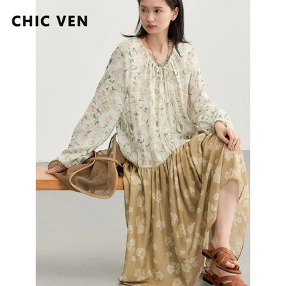 TAMBREET CHIC VEN Korean Women's Dresses Drawstring Floral Dress for Woman Pullover  Dress New Style Spring Summer 2024