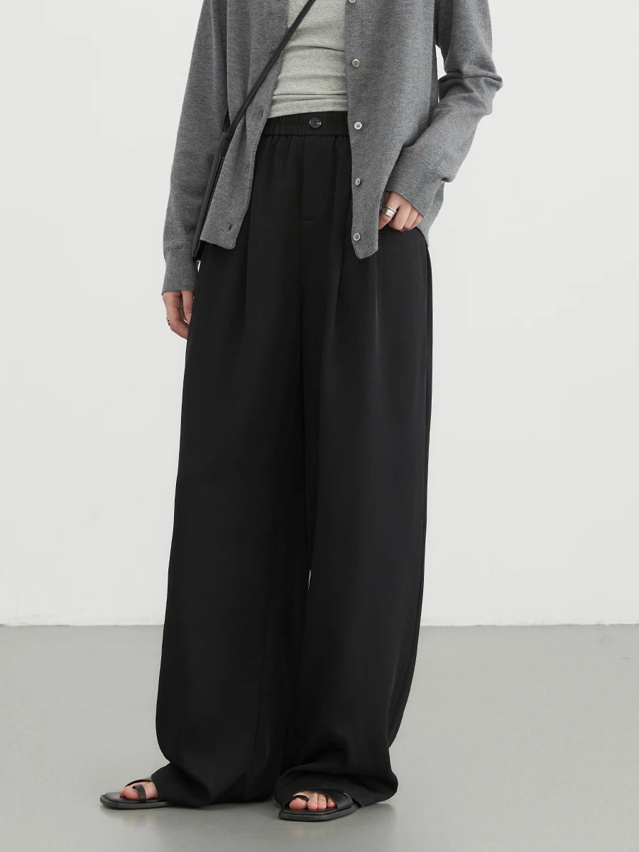 TAMBREET CHIC VEN Women Pants Loose Casual New Elastic High Waisted Draped Pleated Woman Trousers Female Wide Leg Pant Spring 2024