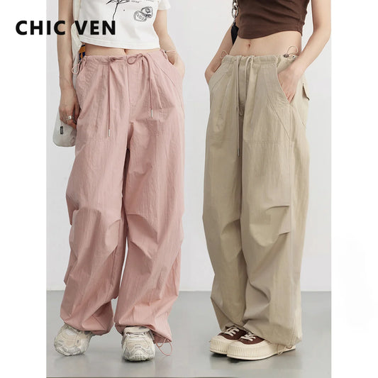 TAMBREET CHIC VEN Women's Pants Loose Retro Wide Leg Casual Hip Hop Trousers for Woman Fashion Clothing Girl Joggers 2024 Summer New