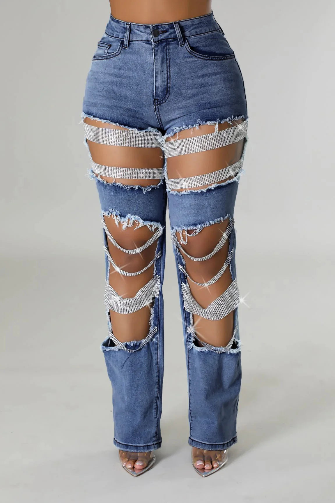 TAMBREET CM.YAYA Women Fashion Pearl Beading Ripped Hollow Out Tassel Wide Leg Jeans 2024 New Summer INS Street Denim Pants Trousers