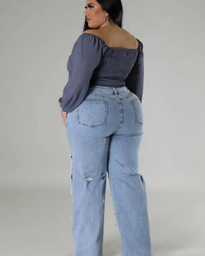 TAMBREET CM.YAYA Women Streetwear Cargo Straight Denim Pocket Patchwork Wide Leg Jeans Pants 2024 Fall Fashion Ripped Out Party Trousers