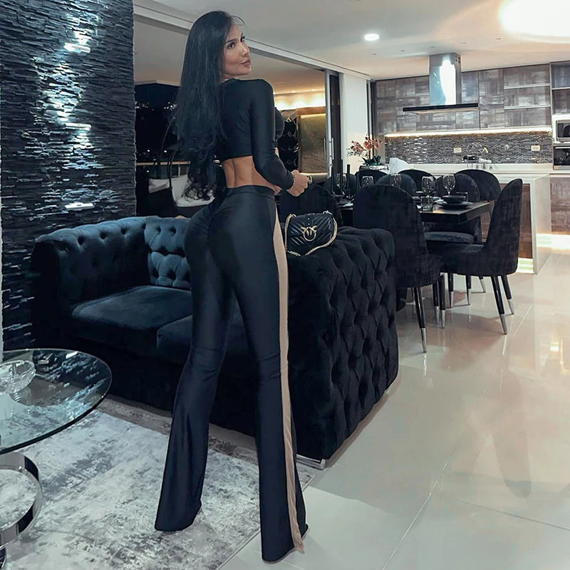 TAMBREET CUTENOVA Chic Elegant Woman Pants Summer Shiny Mesh Patch Luxury Clothes Women'S Trousers Aesthetic Gothic Women Flare Pants