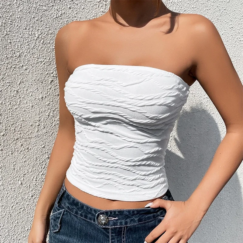 TAMBREET CUTENOVA Summer Solid Colour Striped Top Neckless Plunge Sexy Slim Sleeveless Pullover Neckless Top Simple Backless Girls' Tops