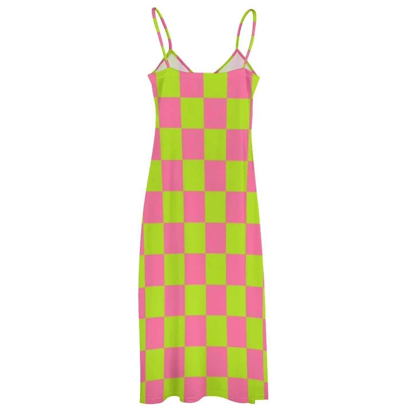 TAMBREET Checkered Lime Green and Pink Sleeveless Dress elegant women's dresses for wedding beach dress