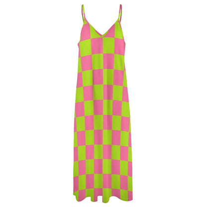 TAMBREET Checkered Lime Green and Pink Sleeveless Dress elegant women's dresses for wedding beach dress