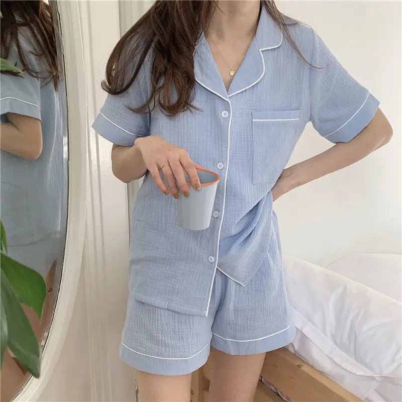 TAMBREET Cotton Sleepwear Korean Pajamas Women Pijama Female Bedroom Set Woman 2 Pieces Loungewear Brief Suits with Shorts Pyjamas