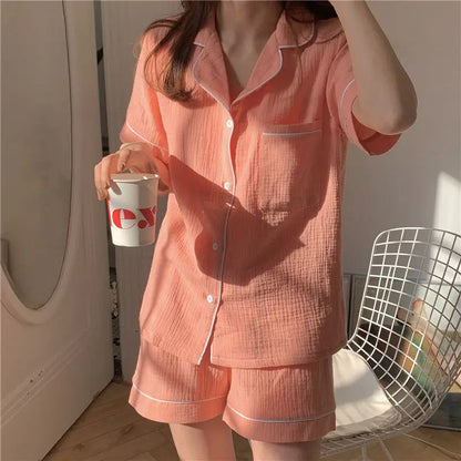 TAMBREET Cotton Sleepwear Korean Pajamas Women Pijama Female Bedroom Set Woman 2 Pieces Loungewear Brief Suits with Shorts Pyjamas