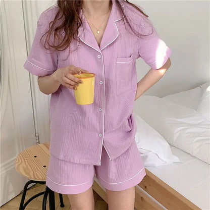 TAMBREET Cotton Sleepwear Korean Pajamas Women Pijama Female Bedroom Set Woman 2 Pieces Loungewear Brief Suits with Shorts Pyjamas