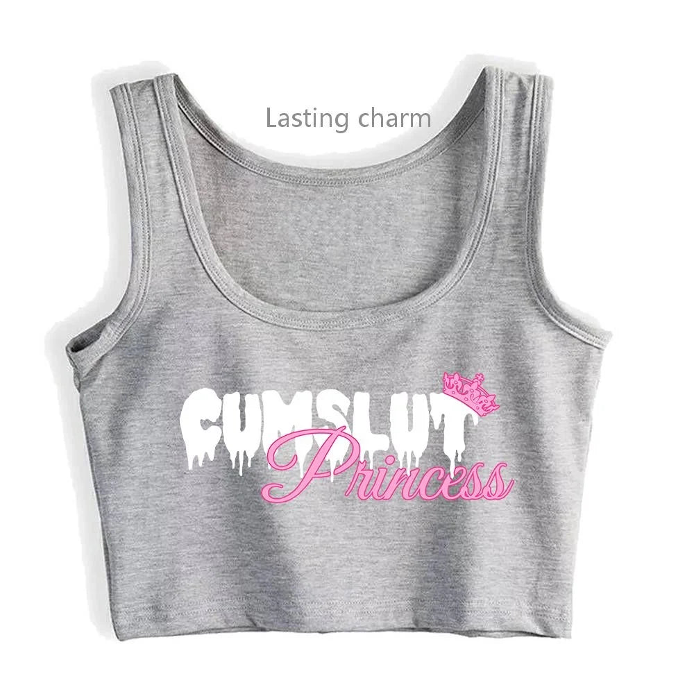 TAMBREET Daddy's Princess Design Breathable Slim Fit Tank Top Adult Humor Fun Flirty Print Crop Tops Summer Camisole Gym Vest