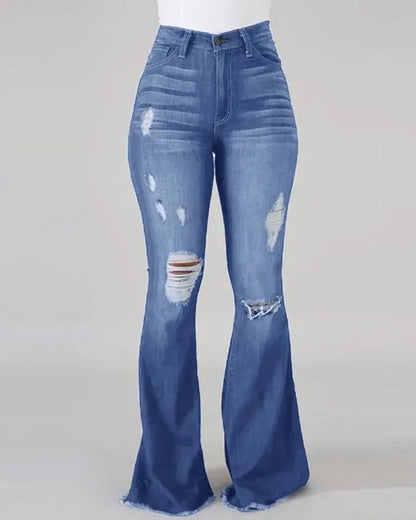 TAMBREET Denim Womens Pants High-stretch Ripped Jeans High-waisted Flared Trousers for Women