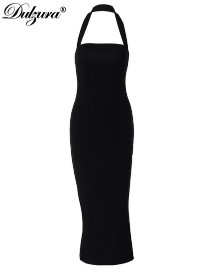 TAMBREET Dulzura Sexy Halter Backless Sleeveless Dress Solid Bodycon Midi Women Dresses Evening Party Club Date Drop Shipping Y2K Clothes