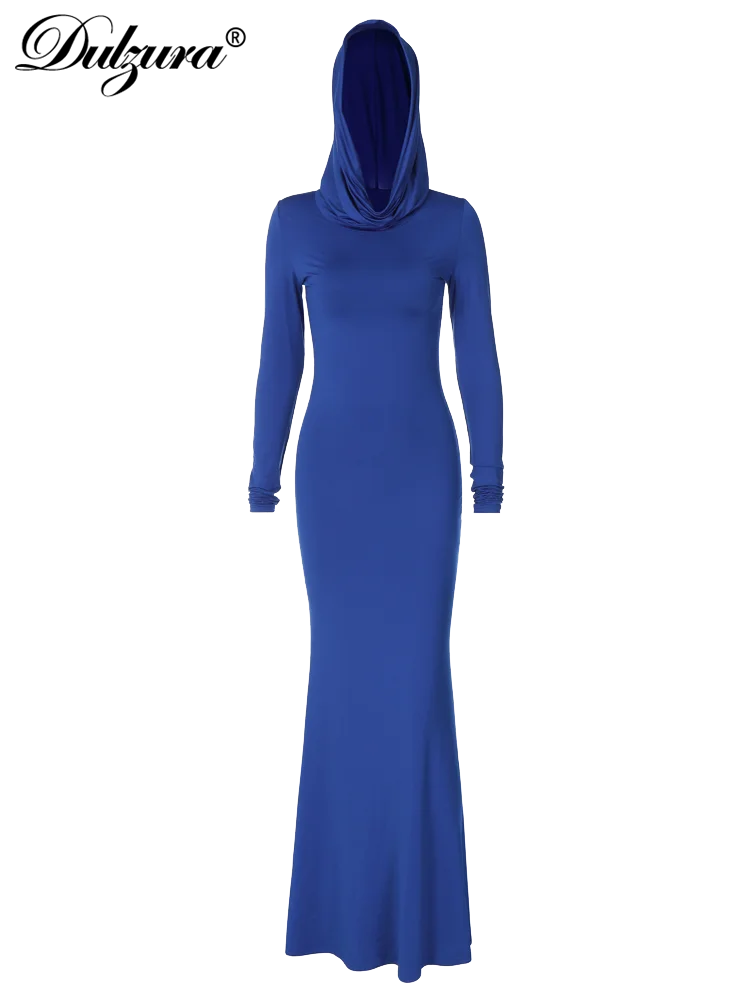 TAMBREET Dulzura Solid Pure Color Hooded Long Sleeves Maxi Dress Wholesale Birthday Party Clubwear 2024 Summer Autumn For Women Bodycon