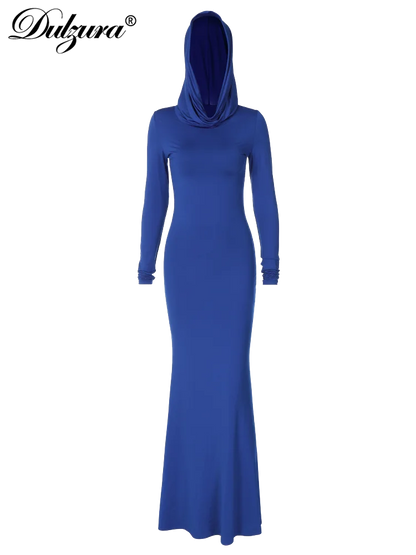 TAMBREET Dulzura Solid Pure Color Hooded Long Sleeves Maxi Dress Wholesale Birthday Party Clubwear 2024 Summer Autumn For Women Bodycon