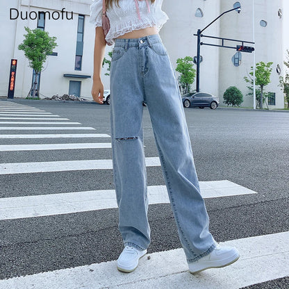 TAMBREET Duomofu Korean Basic High Waist Slim Casual Women Jeans Summer Classic Full Length Fashion Washed Simple Straight Female Jeans