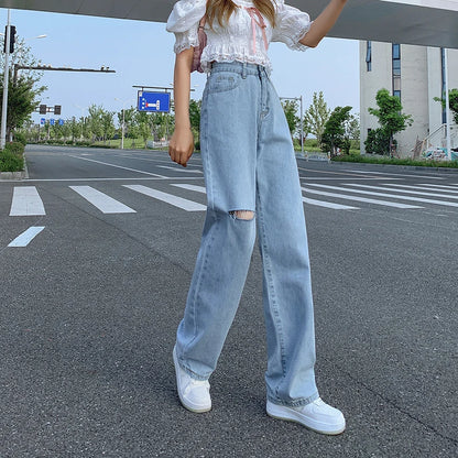 TAMBREET Duomofu Korean Basic High Waist Slim Casual Women Jeans Summer Classic Full Length Fashion Washed Simple Straight Female Jeans