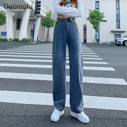 TAMBREET Duomofu Korean Basic High Waist Slim Casual Women Jeans Summer Classic Full Length Fashion Washed Simple Straight Female Jeans