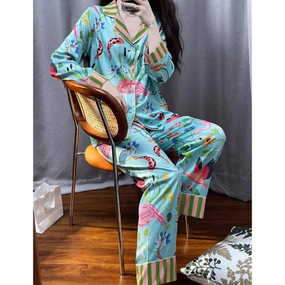 TAMBREET Elegant Design Bird of Fire Cartoon Print Women's Pajamas Fashion Y2k Classical Lounge Sleepwear 2024 New Spring/Fall Housewear