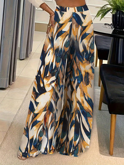 TAMBREET Elegant Geometric Printing, Fashionable All Season New Street Loose Fit Wide Leg Pants, Fashionable Long Pants