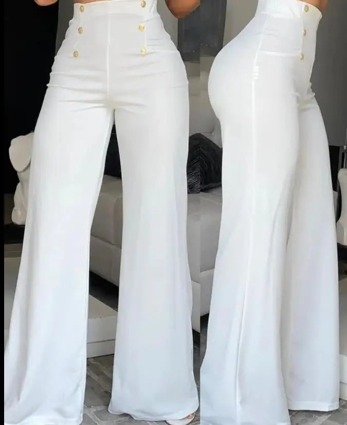 TAMBREET Elegant High Waist Wide Leg Bootcut Pants 2024 Summer European & American Fashion Simple Women's Flared Trousers