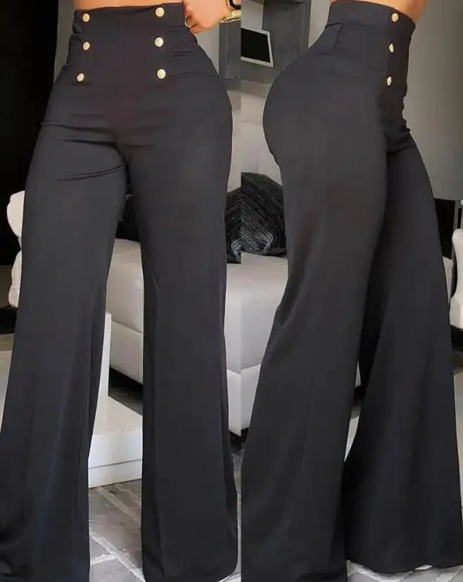 TAMBREET Elegant High Waist Wide Leg Bootcut Pants 2024 Summer European & American Fashion Simple Women's Flared Trousers