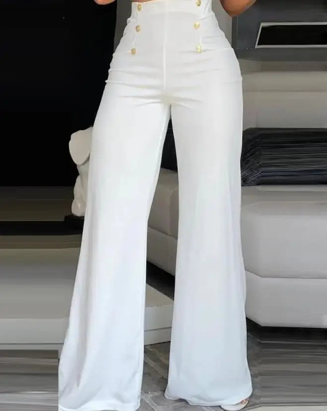 TAMBREET Elegant High Waist Wide Leg Bootcut Pants 2024 Summer European & American Fashion Simple Women's Flared Trousers