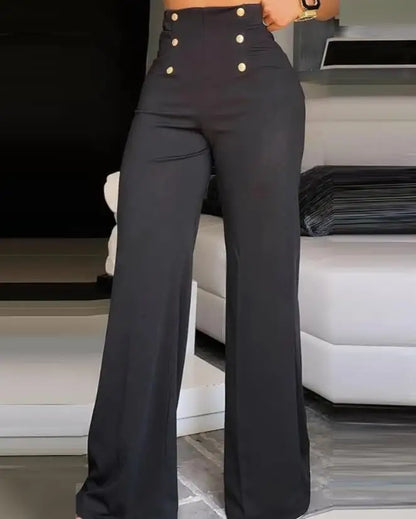 TAMBREET Elegant High Waist Wide Leg Bootcut Pants 2024 Summer European & American Fashion Simple Women's Flared Trousers