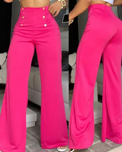 TAMBREET Elegant High Waist Wide Leg Bootcut Pants 2024 Summer European & American Fashion Simple Women's Flared Trousers