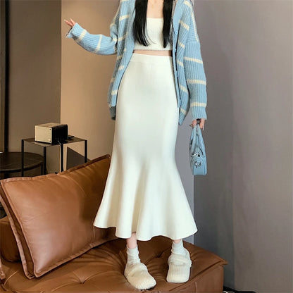 TAMBREET Elegant Office Long Skirt Women Autumn Winter High Waist Wrap Hip Skirts Y2k Streetwear Korean Fashion Knitted Solid Long Skirt