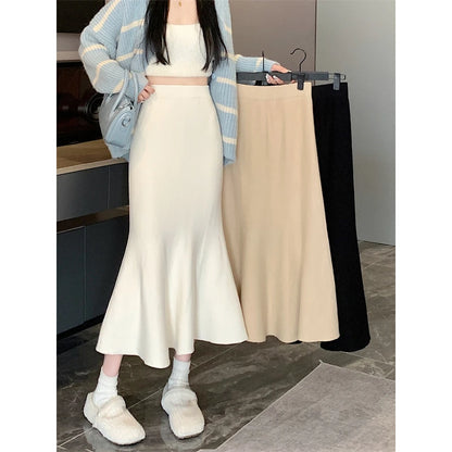 TAMBREET Elegant Office Long Skirt Women Autumn Winter High Waist Wrap Hip Skirts Y2k Streetwear Korean Fashion Knitted Solid Long Skirt