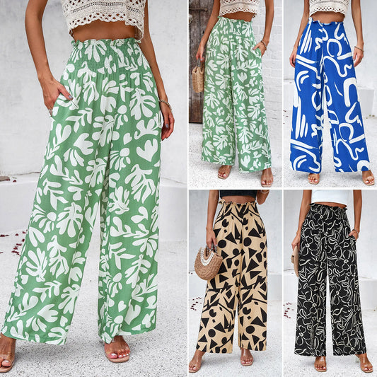 TAMBREET Elegant Temperament Ladies Printing Loose Wide Leg Straight Trousers Spring and Summer Hot Sale Casual Fashion Trousers New 2024