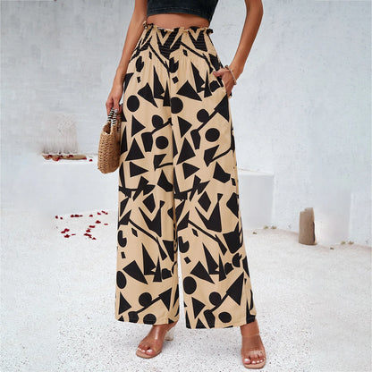 TAMBREET Elegant Temperament Ladies Printing Loose Wide Leg Straight Trousers Spring and Summer Hot Sale Casual Fashion Trousers New 2024