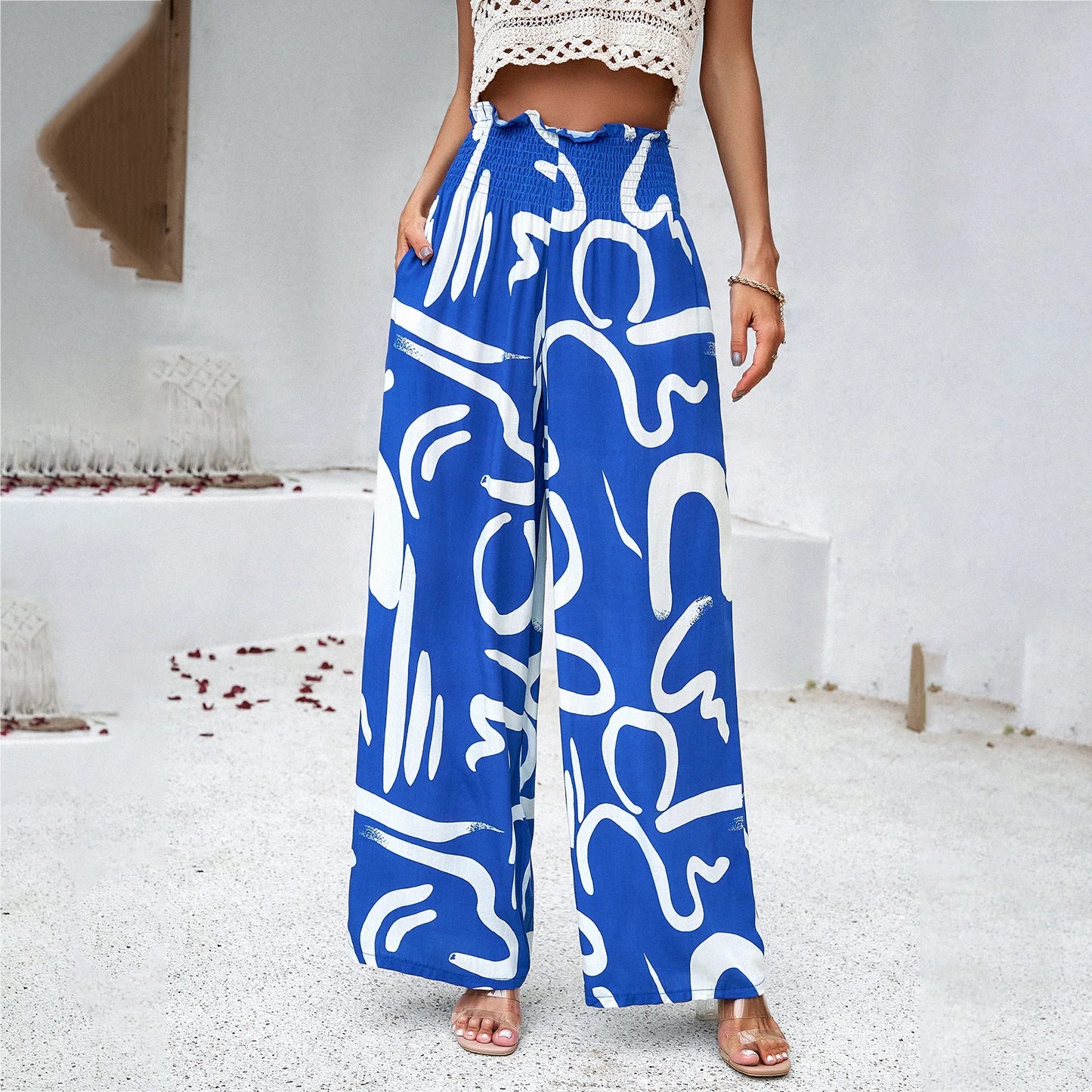 TAMBREET Elegant Temperament Ladies Printing Loose Wide Leg Straight Trousers Spring and Summer Hot Sale Casual Fashion Trousers New 2024