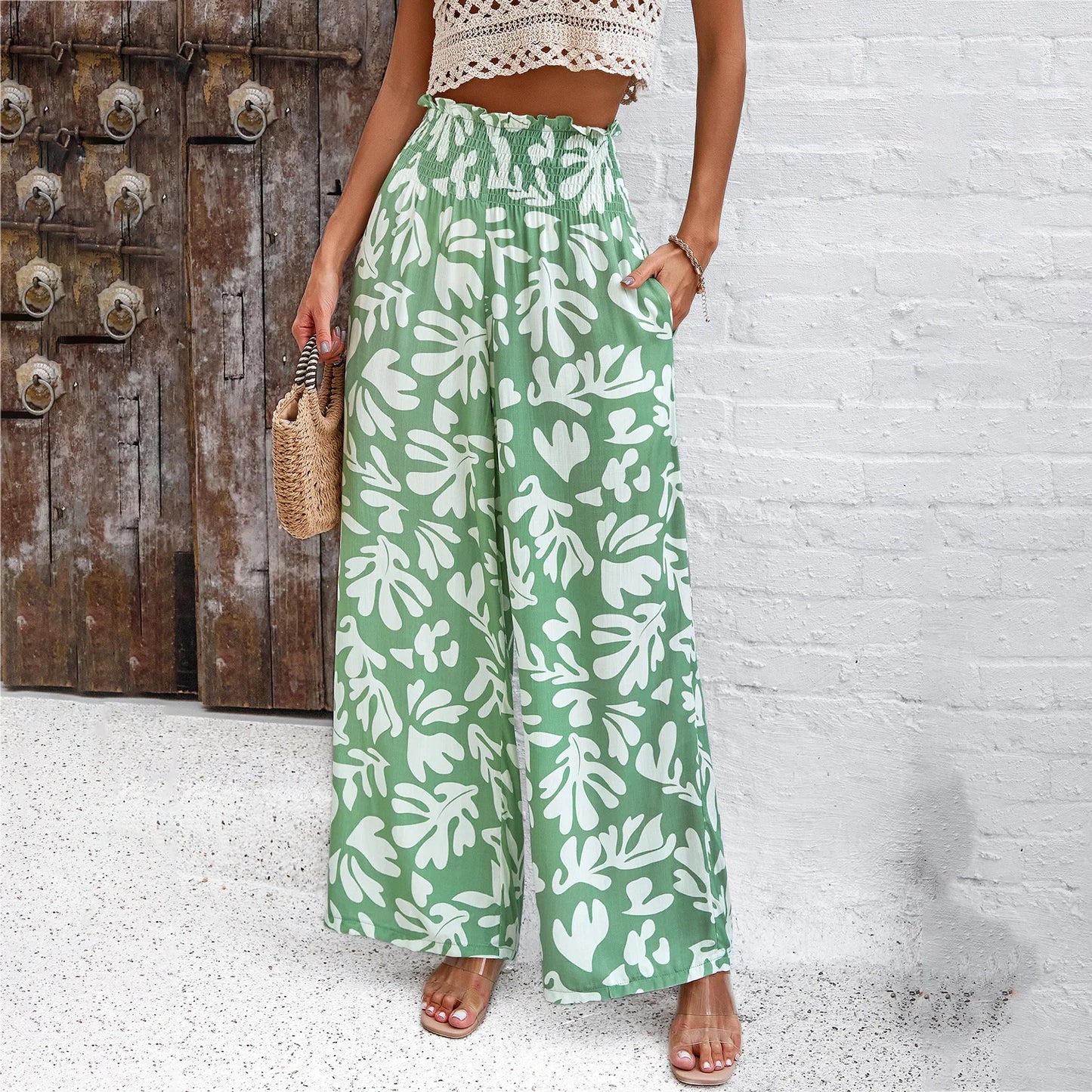 TAMBREET Elegant Temperament Ladies Printing Loose Wide Leg Straight Trousers Spring and Summer Hot Sale Casual Fashion Trousers New 2024