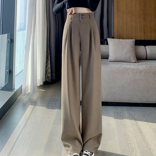 TAMBREET Elegant Wide Leg Pants Women Korean Style High Waist Black Baggy Pants Office Ladies Fashion Loose Suit Trousers Streetwear 2024