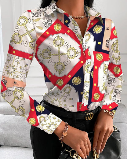 TAMBREET Elegant Women's Fashion Blouse 2024 Spring/Summer Digital Print Shirt Commuter Slim Fit Office Female Tops S-XXL