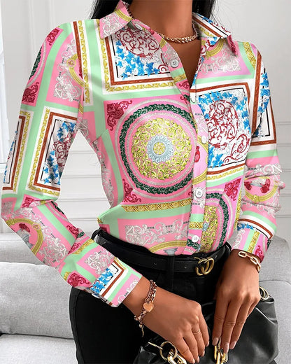 TAMBREET Elegant Women's Fashion Blouse 2024 Spring/Summer Digital Print Shirt Commuter Slim Fit Office Female Tops S-XXL