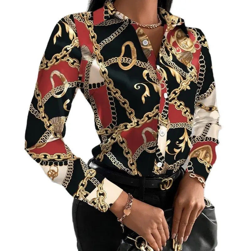 TAMBREET Elegant Women's Fashion Blouse 2024 Spring/Summer Digital Print Shirt Commuter Slim Fit Office Female Tops S-XXL