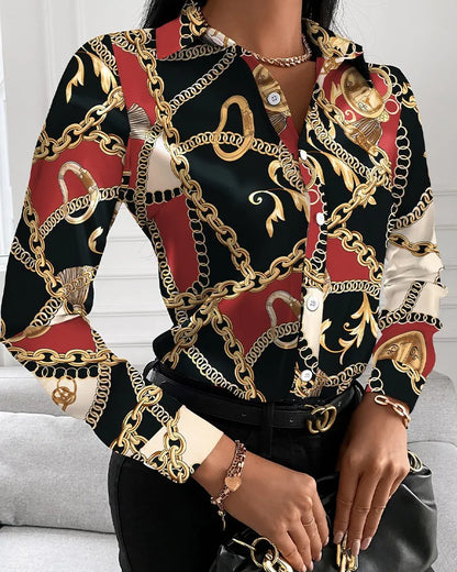 TAMBREET Elegant Women's Fashion Blouse 2024 Spring/Summer Digital Print Shirt Commuter Slim Fit Office Female Tops S-XXL