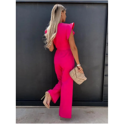 TAMBREET Elegant Women's Jumpsuits 2024 Summer Solid Casual Fashion Ruffle Lace Jumpsuits Female One Piece Garment S-XXL