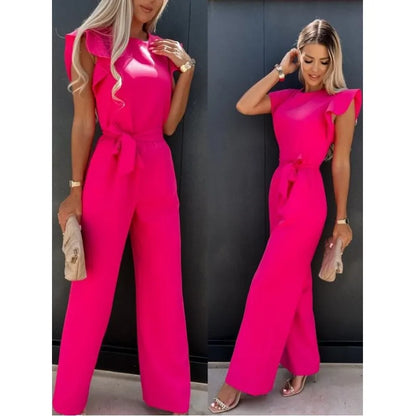 TAMBREET Elegant Women's Jumpsuits 2024 Summer Solid Casual Fashion Ruffle Lace Jumpsuits Female One Piece Garment S-XXL