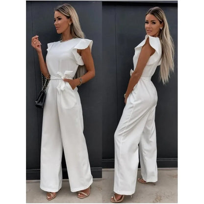 TAMBREET Elegant Women's Jumpsuits 2024 Summer Solid Casual Fashion Ruffle Lace Jumpsuits Female One Piece Garment S-XXL