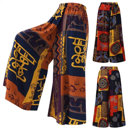 TAMBREET Ethnic Style Wide Leg Trousers Women Yoga Harem Pants Gypsy Hippie Thai Boho Court Pants Ruched Waist Aladdin Women's Pants