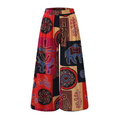 TAMBREET Ethnic Style Wide Leg Trousers Women Yoga Harem Pants Gypsy Hippie Thai Boho Court Pants Ruched Waist Aladdin Women's Pants