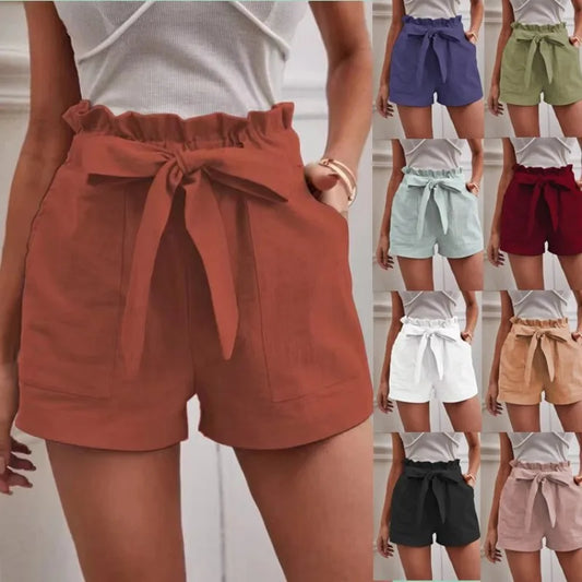 TAMBREET Europe and America Cross border New Summer Women's Loose Linen Casual Shorts Pockets Solid Large High Waist Wide Leg Pants