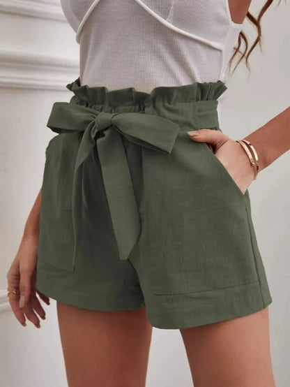 TAMBREET Europe and America Cross border New Summer Women's Loose Linen Casual Shorts Pockets Solid Large High Waist Wide Leg Pants